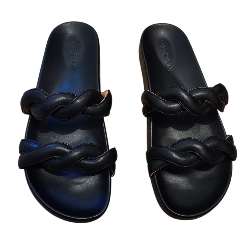 Madewell Double Band Black Slide Sandals - 9 Easy On Walking